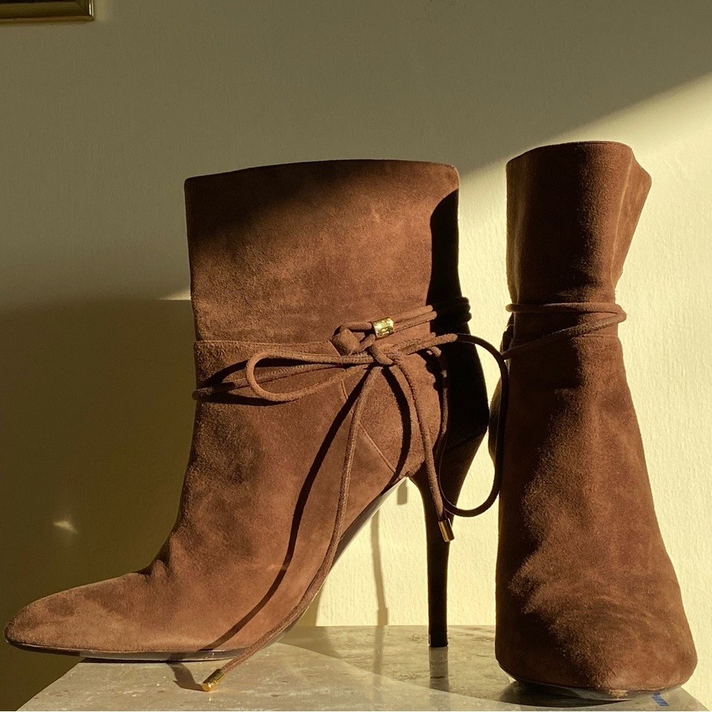Ralph Lauren Purple Label Women's Tasha Wrap Cord Stiletto Ankle Boots very rare